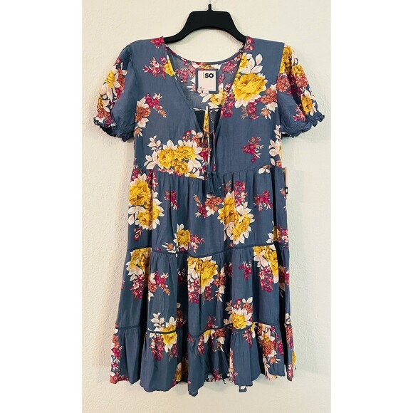 JUNIORS Blue Floral Knee Length Lightweight Summery Sundress SIZE XS NWT - Picture 2 of 6